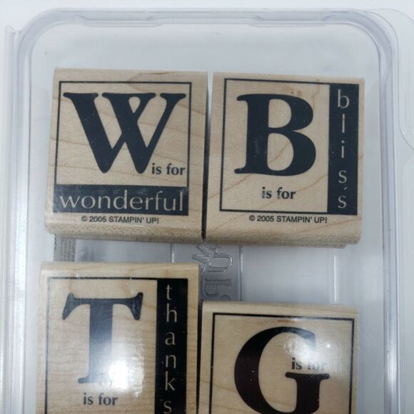 Stampin Up AROUND THE BLOCK Wood Rubber Stamps 2005 Set of 4 Collectible - Picture 2 of 7
